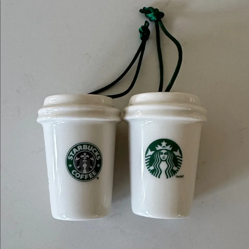 Starbucks Green and White Ceramic Cup Ornaments (old & new Logo) ✨ Set of 2